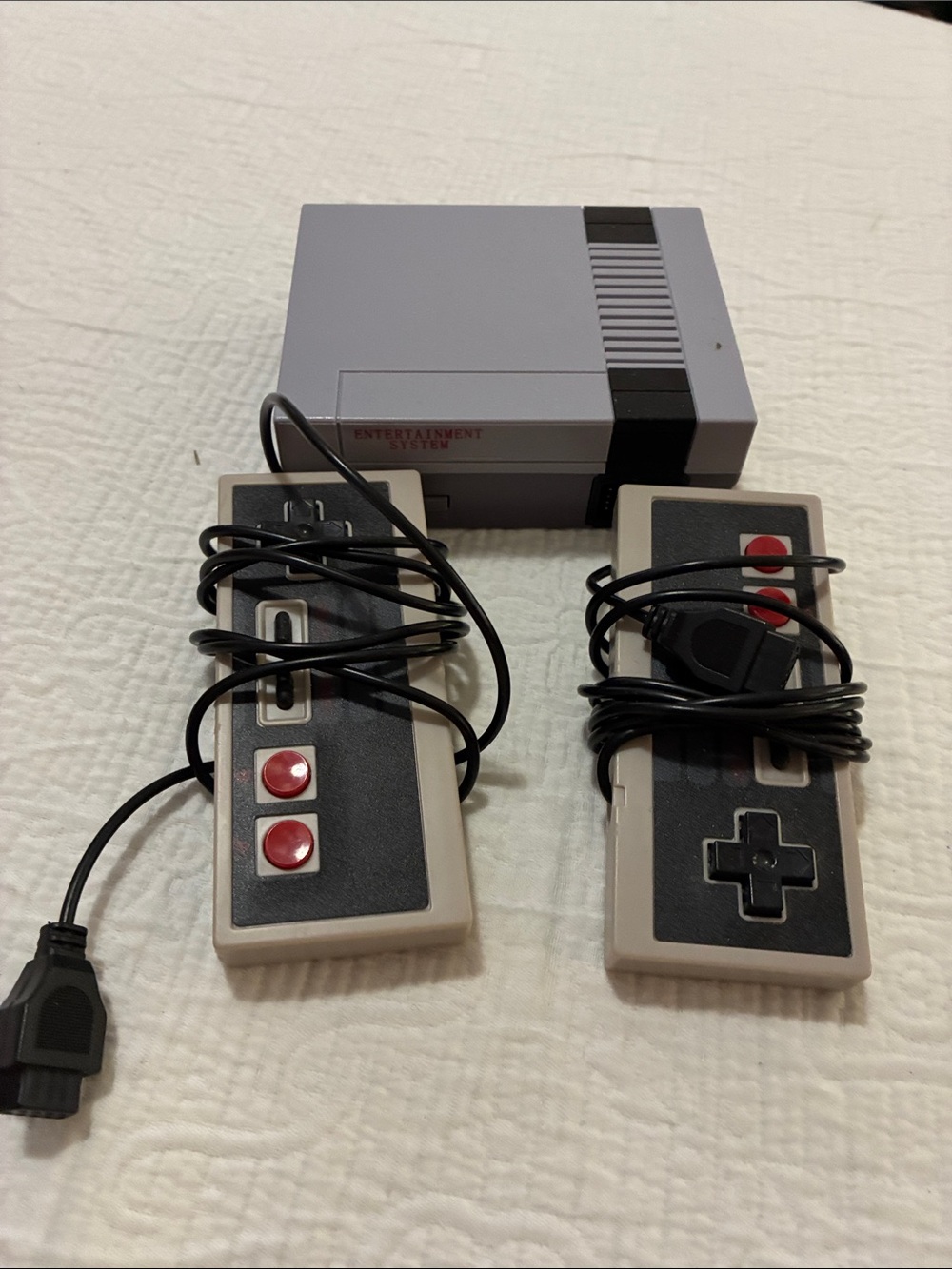 Retro Grey Gaming Console with Wired Controllers - Classic Style